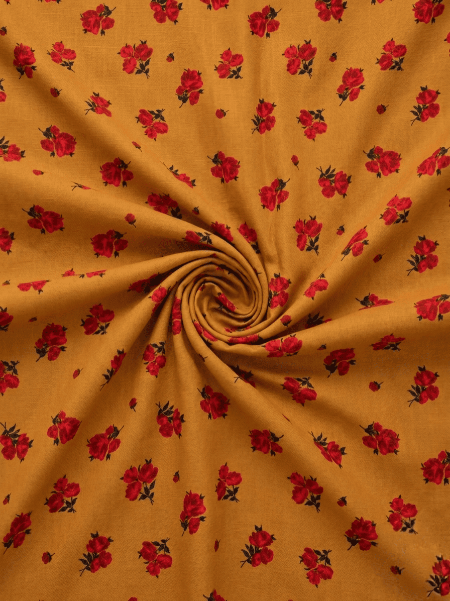 Mustard & Red Rose Printed 2Pc | Unstitched Linen Suit (Shirt/Trouser)D-2151