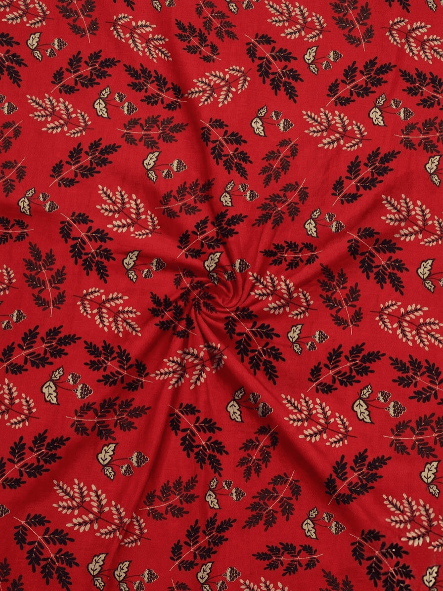 Red & Black Leaf Printed 2Pc | Unstitched Linen Suit (Shirt/Trouser) D-2150