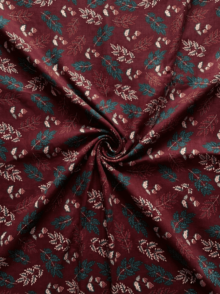 Deep Burgundy & Teal Green Printed 2Pc | Unstitched Linen Suit D-2160