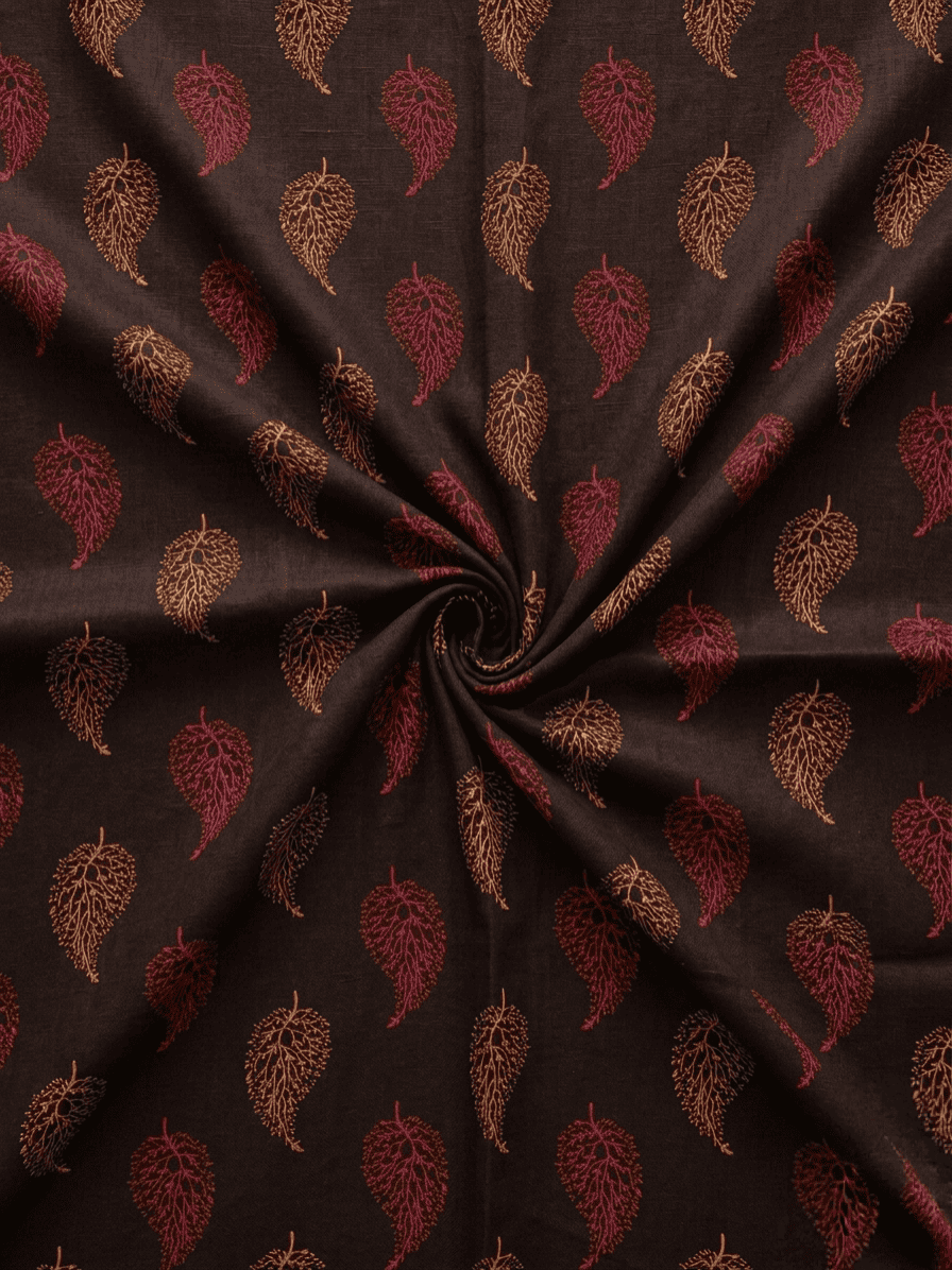 Dark Brown & Maroon Leaf Printed 2Pc | Unstitched Linen Suit D-2159