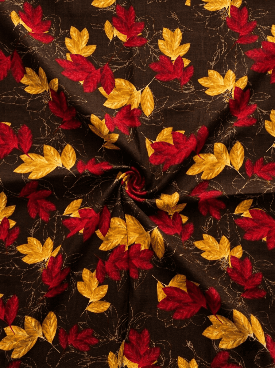 Brown Maple Leaf Printed 2Pc | Unstitched Linen Suit (Shirt/Trouser) D-2143