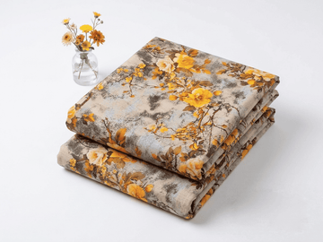 Cream & Mustard Floral Printed 2Pc | Unstitched Linen Suit D-2154