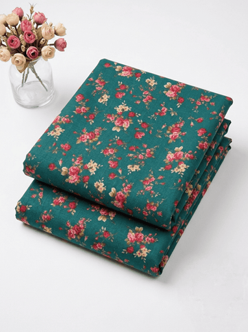 Teal Green & Rosy Pink  Floral Printed 2Pc | Unstitched Linen Suit (Shirt/Trouser) D-2144