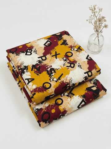 Mustard & Maroon Abstract  Printed 2Pc | Unstitched Linen Suit (Shirt/Trouser)D-2141