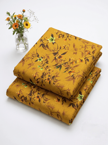 Mustard Floral Printed 2Pc | Unstitched Linen Suit (Shirt/Trouser) D-2147