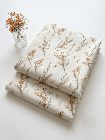 White & Terracotta Orange Wildflower Printed 2Pc | Unstitched Linen Suit D-2148