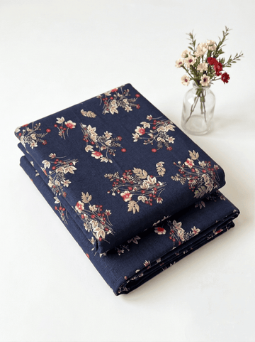Navy Blue & Coral Red Floral Bunch Printed 2Pc | Unstitched Linen Suit D-2157