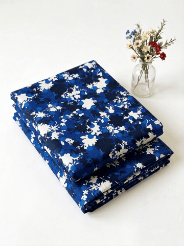 Royal Blue Floral Printed 2Pc | Unstitched Linen Suit (Shirt/Trouser) D-2149