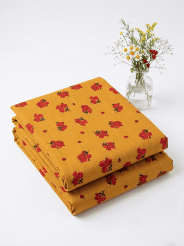 Mustard & Red Rose Printed 2Pc | Unstitched Linen Suit (Shirt/Trouser)D-2151