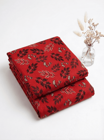 Red & Black Leaf Printed 2Pc | Unstitched Linen Suit (Shirt/Trouser) D-2150