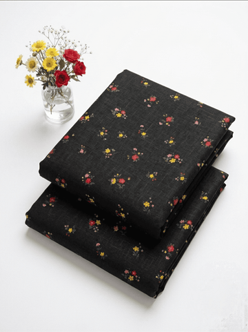 Jet Black & Multicolor Wildflower Printed 2Pc | Unstitched Linen Suit D-2152
