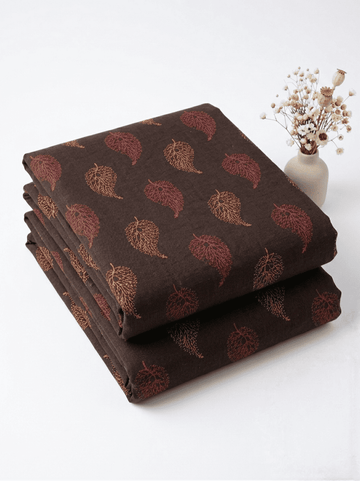 Dark Brown & Maroon Leaf Printed 2Pc | Unstitched Linen Suit D-2159