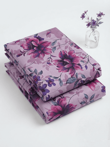 Lilac & Magenta Floral Printed Linen 2Pc | Unstitched Suit (Shirt & Trouser)D-2178