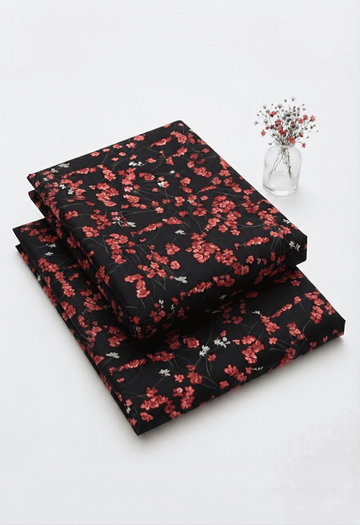 Black & Coral Red Floral Printed Linen 2Pc | Unstitched Suit (Shirt & Trouser) D-2183