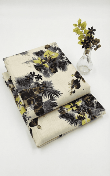 Premium Cream & Slate Grey Printed Linen 2Pc | Unstitched Suit (Shirt & Trouser) D-2190
