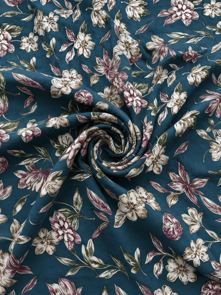 Deep Teal Floral Spray Printed Linen 2Pc | Unstitched Suit (Shirt & Trouser) D-2180