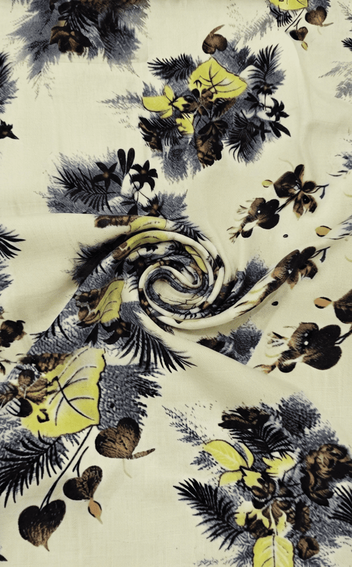 Premium Cream & Slate Grey Printed Linen 2Pc | Unstitched Suit (Shirt & Trouser) D-2190