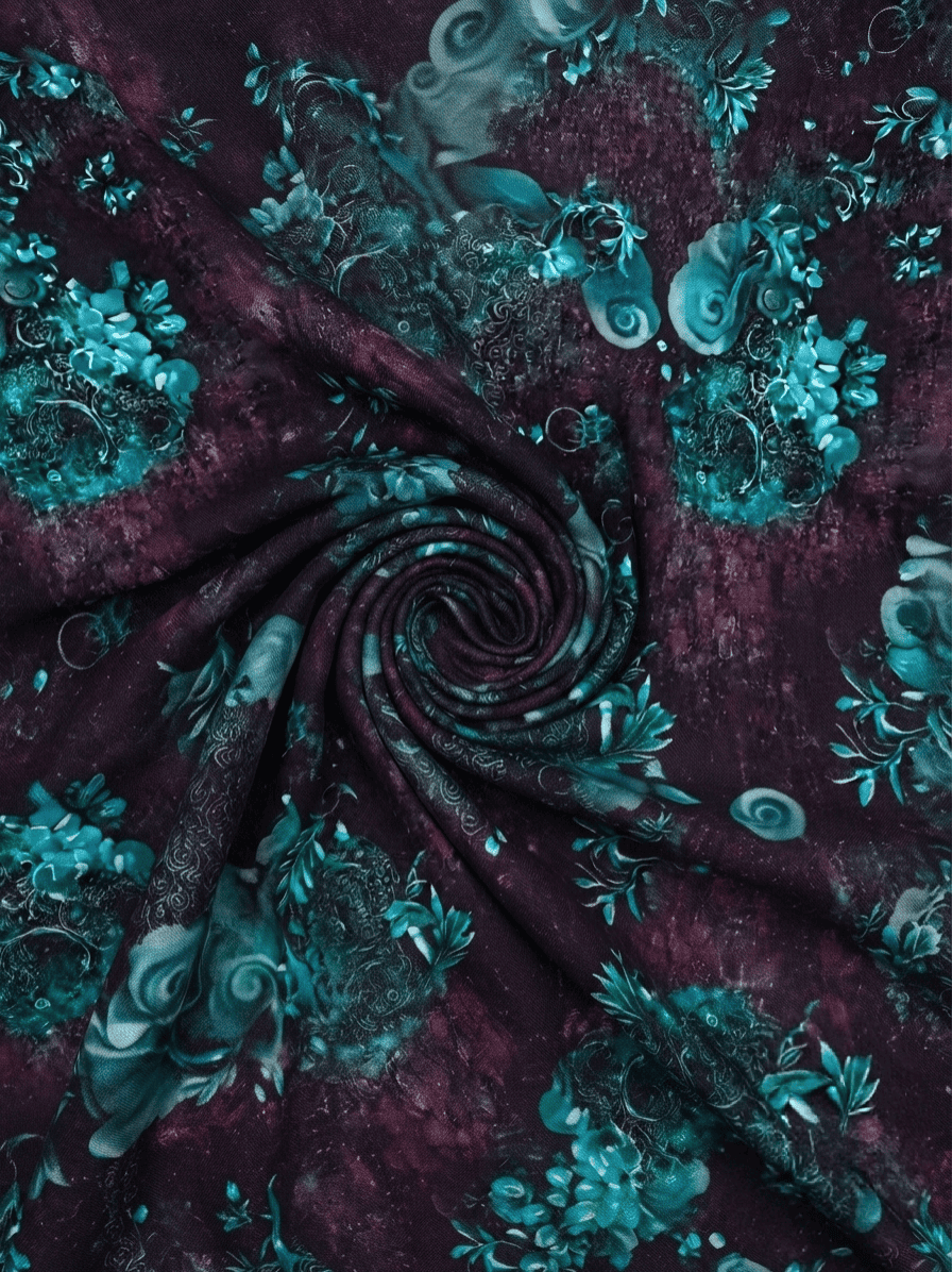 Dark Plum & Teal Floral Printed Linen 2Pc | Unstitched Suit (Shirt & Trouser) D-2191