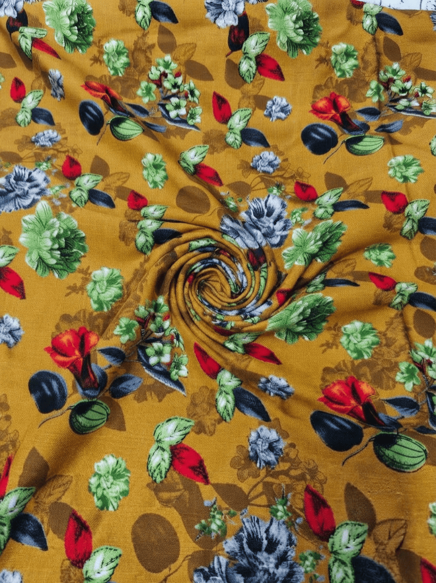 Elegant Yellow Floral & Leafy Printed Linen 2Pc | Unstitched Suit (Shirt & Trouser) D-2189