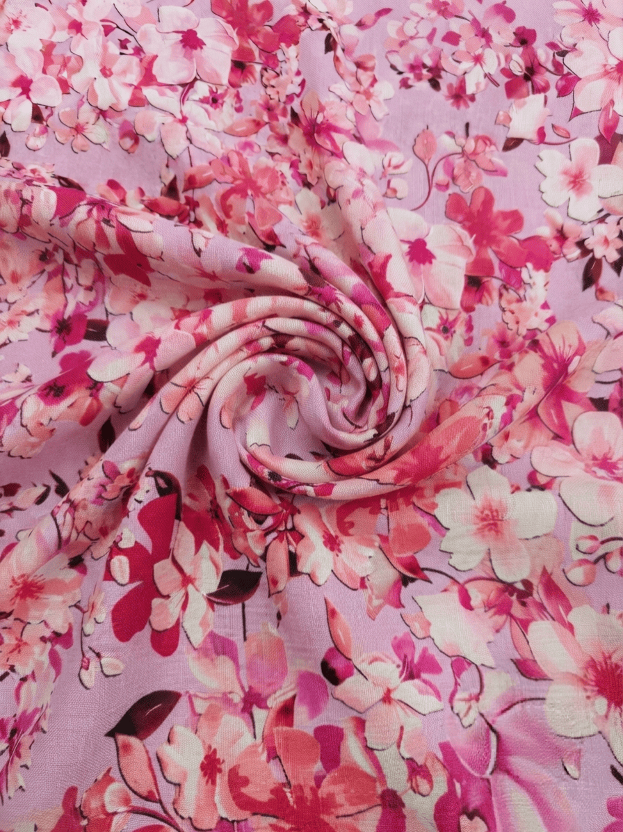 Soft Pink Floral Cherry Blossom Printed Linen 2Pc | Unstitched Suit (Shirt & Trouser) D-2186