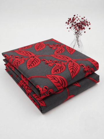 Bold Charcoal Grey & Red Leafy Vine Linen 2Pc | Unstitched Suit (Shirt & Trouser) D-2185