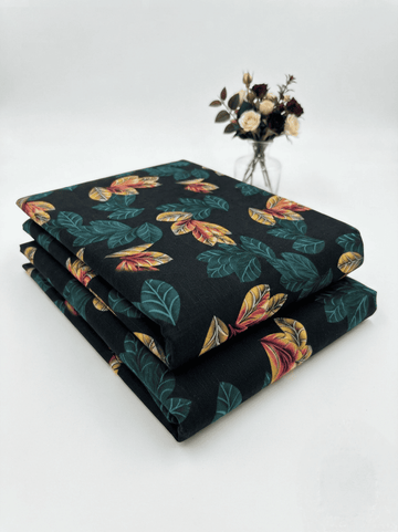 Emerald Green & Yellow Floral Printed Linen 2Pc | Unstitched Suit (Shirt & Trouser) D-2174