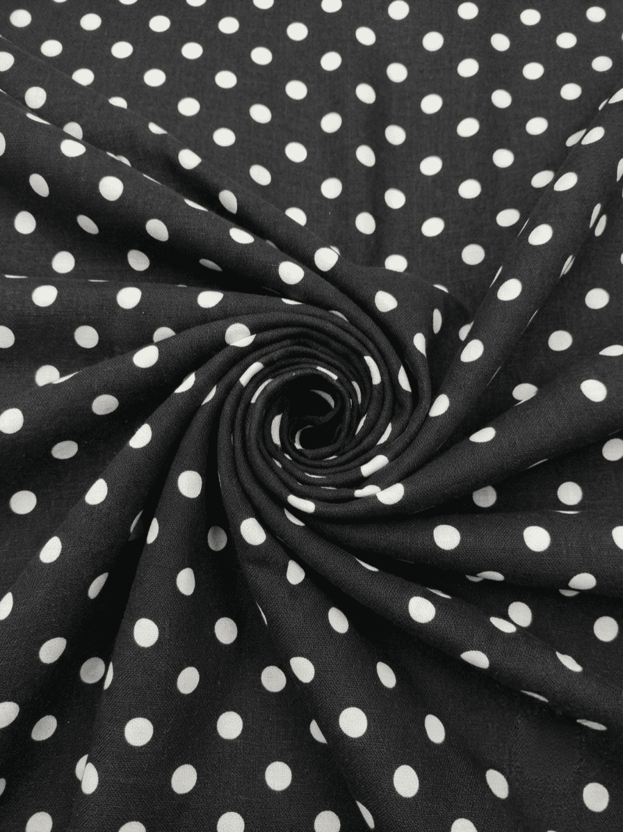 Premium Black & White Polka Dot Printed Linen 2Pc | Unstitched Suit (Shirt & Trouser)D-2195