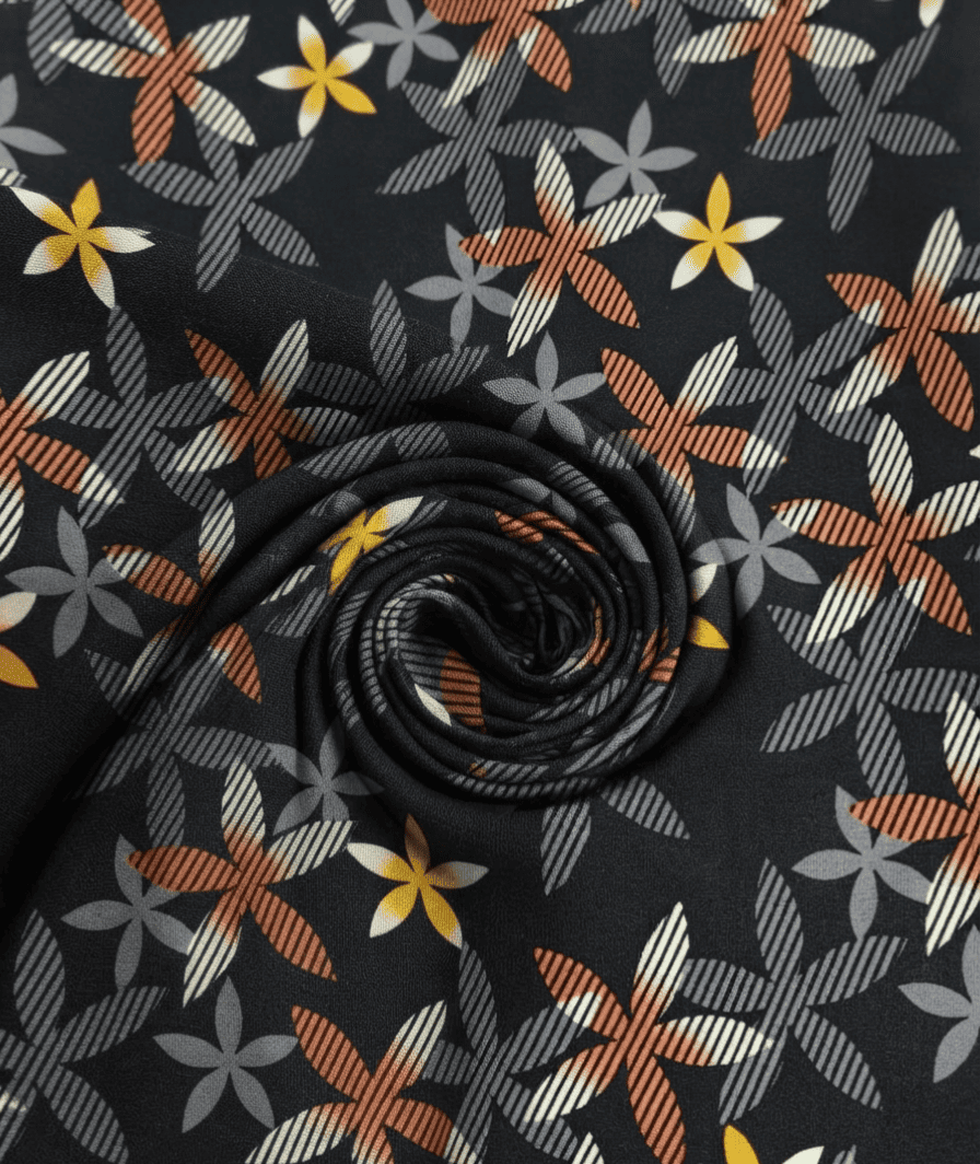 Elegant Black & Abstract Floral Linen 2Pc | Unstitched Suit (Shirt & Trouser)D-2198