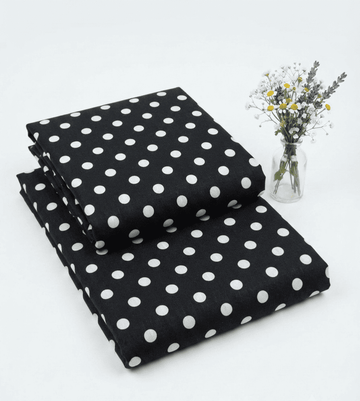 Premium Black & White Polka Dot Printed Linen 2Pc | Unstitched Suit (Shirt & Trouser)D-2195