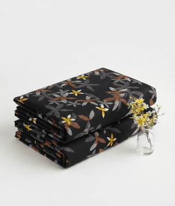 Elegant Black & Abstract Floral Linen 2Pc | Unstitched Suit (Shirt & Trouser)D-2198