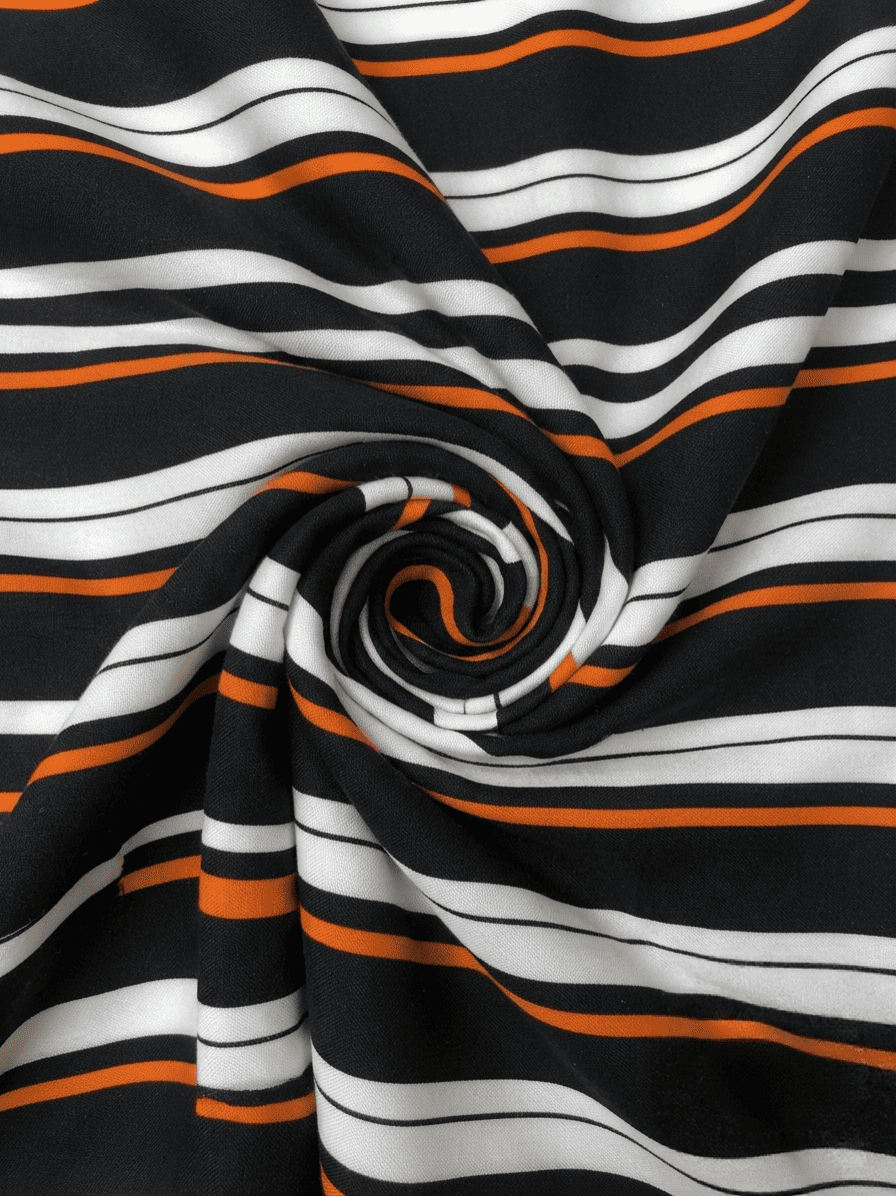 Black & Orange Multi-Stripe Printed Linen 2Pc | Unstitched Suit (Shirt & Trouser) D-2201