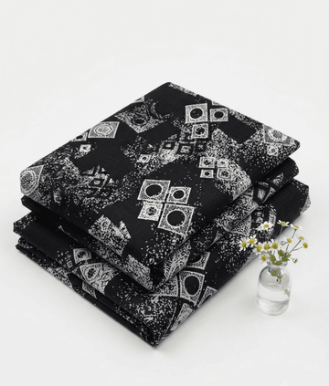 Jet Black & White Geometric Tile Printed Linen 2Pc | Unstitched Suit (Shirt & Trouser) D-2205