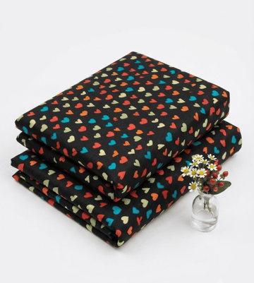 Black Multi-Color Heart Pattern Printed Linen 2Pc | Unstitched Suit (Shirt & Trouser) D-2199