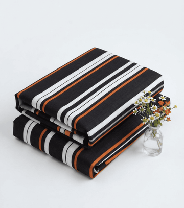 Black & Orange Multi-Stripe Printed Linen 2Pc | Unstitched Suit (Shirt & Trouser) D-2201