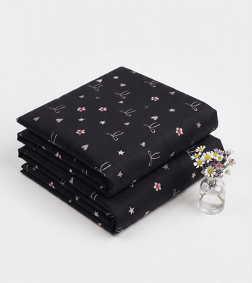 Premium Black & Bow Floral Printed Linen 2Pc | Unstitched Suit (Shirt & Trouser) D-2204