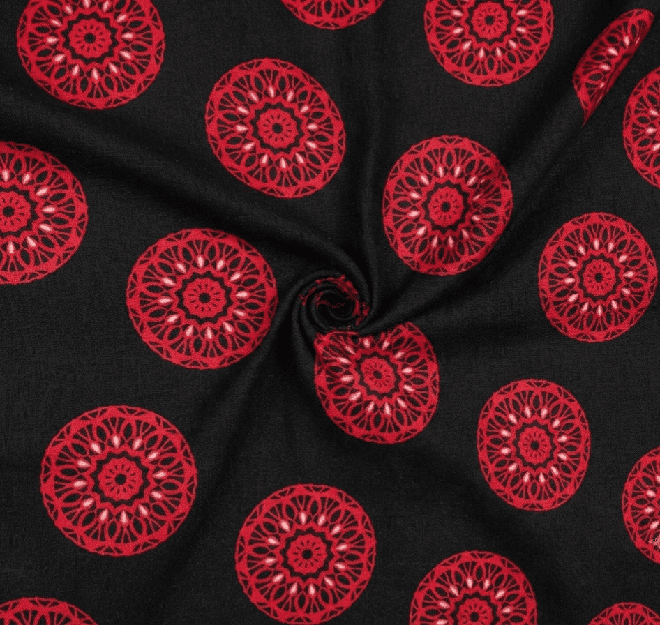 Black & Red Geometric Printed Linen 2Pc | Unstitched Suit (Shirt & Trouser) D-2208