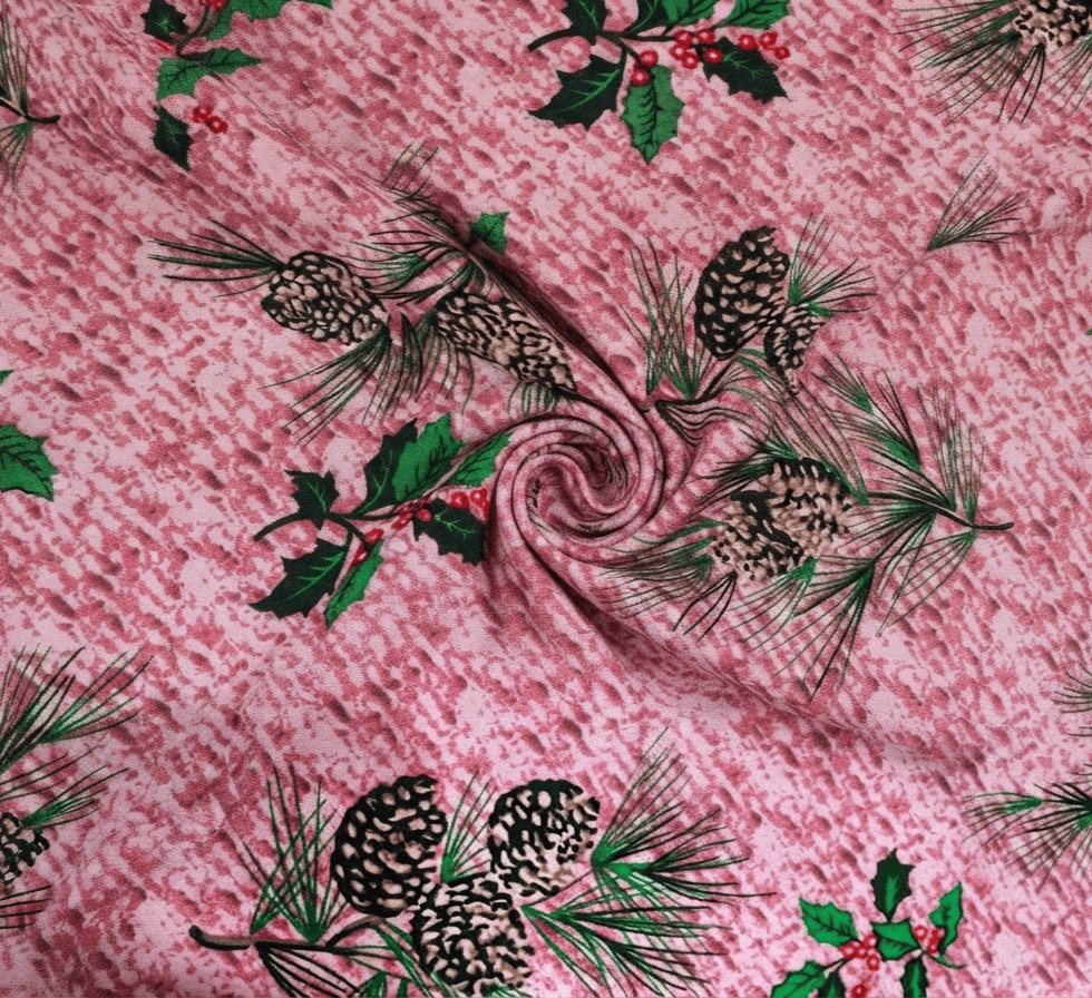 Blush Pink & Forest Pine Printed Linen 2Pc | Unstitched Suit (Shirt & Trouser) D-2209