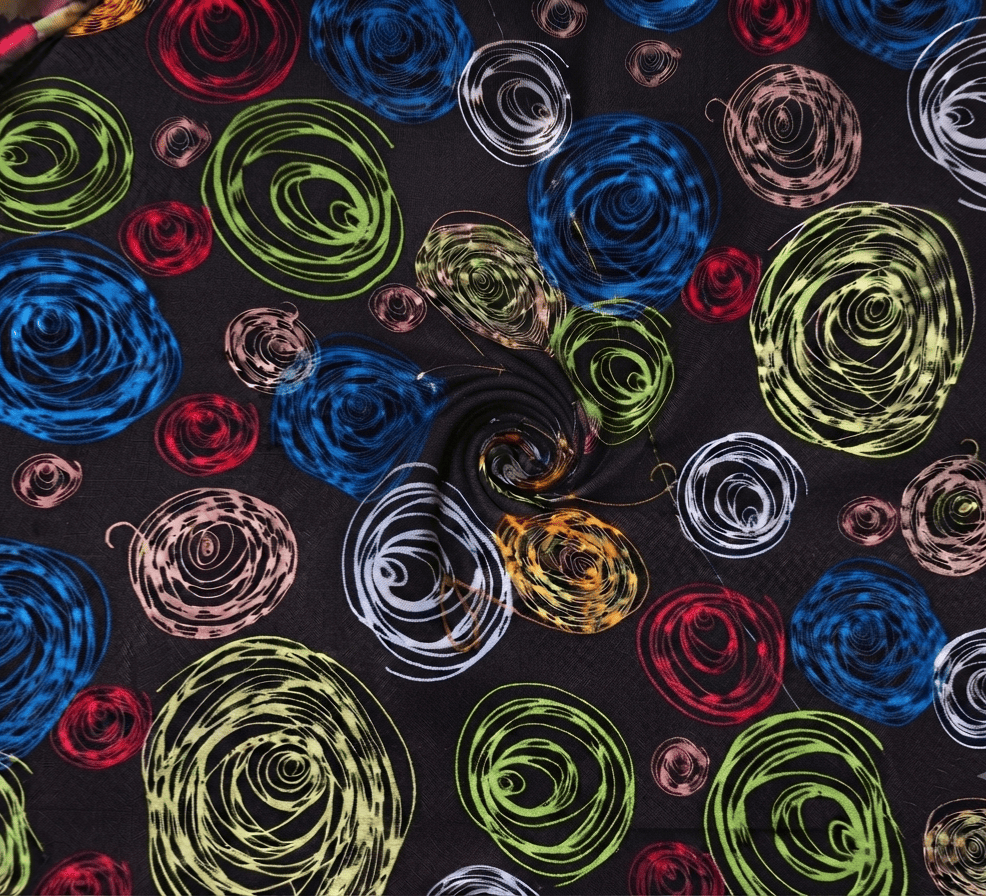 Black & Vibrant Concentric Swirl Printed Linen 2Pc | Unstitched Suit (Shirt & Trouser) D-2203