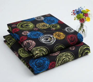 Black & Vibrant Concentric Swirl Printed Linen 2Pc | Unstitched Suit (Shirt & Trouser) D-2203