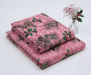 Blush Pink & Forest Pine Printed Linen 2Pc | Unstitched Suit (Shirt & Trouser) D-2209
