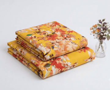 Yellow & Rust Watercolor Floral Printed Linen 2Pc | Unstitched Suit (Shirt & Trouser) D-2214