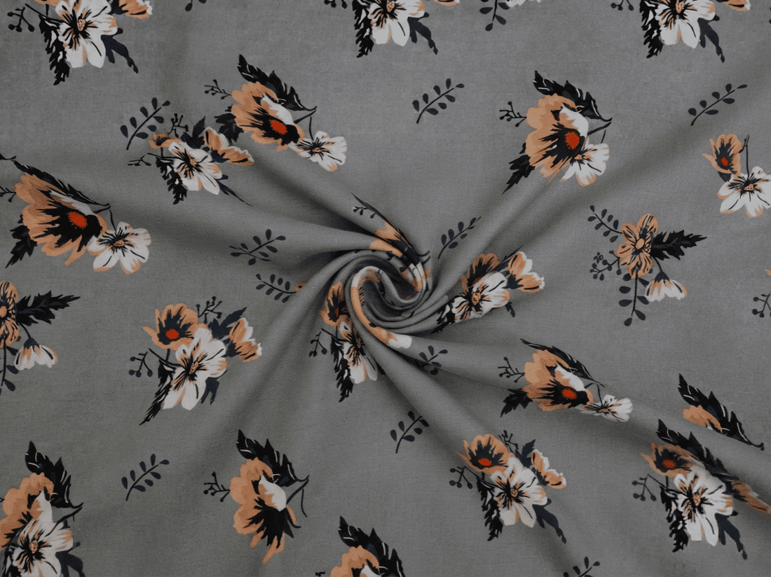 Charcoal Grey & Soft Terracotta Printed Linen 2Pc | Unstitched Suit (Shirt & Trouser) D-2215