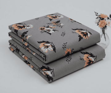 Charcoal Grey & Soft Terracotta Printed Linen 2Pc | Unstitched Suit (Shirt & Trouser) D-2215