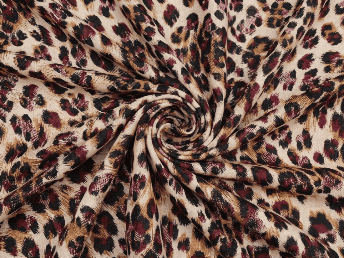Beige & Deep Burgundy Leopard Printed Linen 2Pc | Unstitched Suit (Shirt & Trouser) D-2217