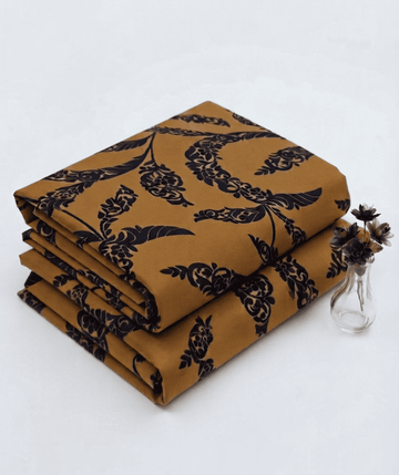 Mustard Gold & Navy Blue Floral Printed Linen 2Pc | Unstitched Suit (Shirt & Trouser) D-2210