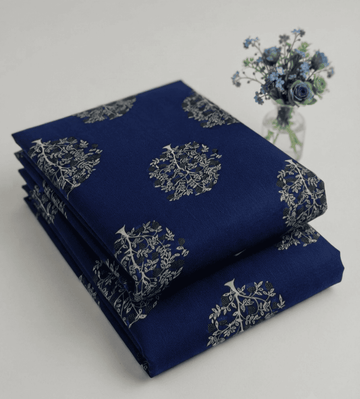 Elegant Blue & White Tree Print Linen 2Pc | Unstitched Suit (Shirt & Trouser) D-2211