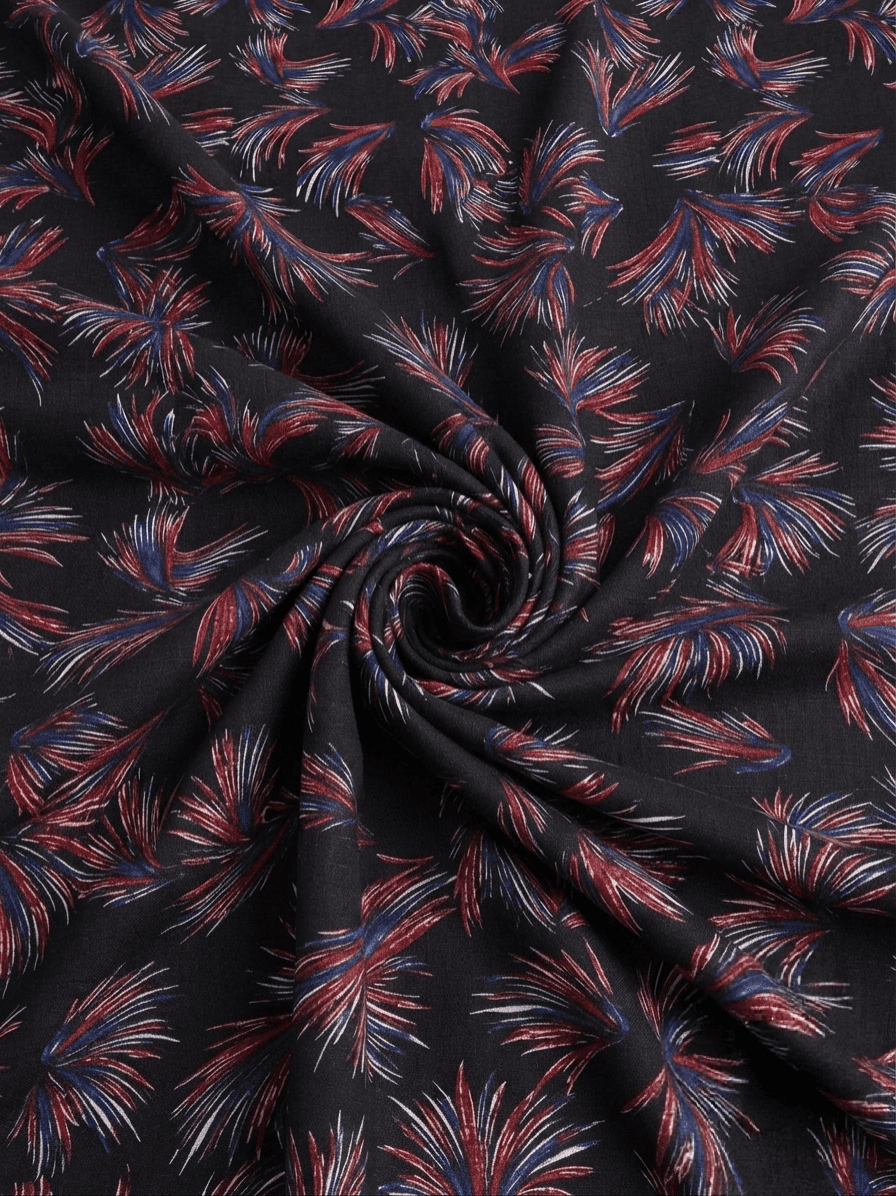 Elegant Black & Royal Crimson Printed Linen 2Pc | Unstitched Suit (Shirt & Trouser) D-2216