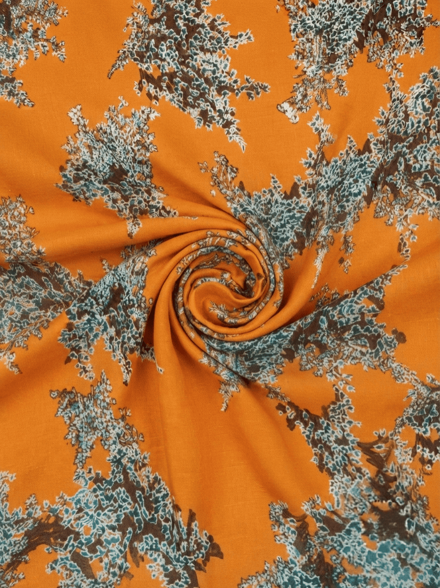 Orange & Teal Abstract Printed Linen 2Pc | Unstitched Suit (Shirt & Trouser) D-2202