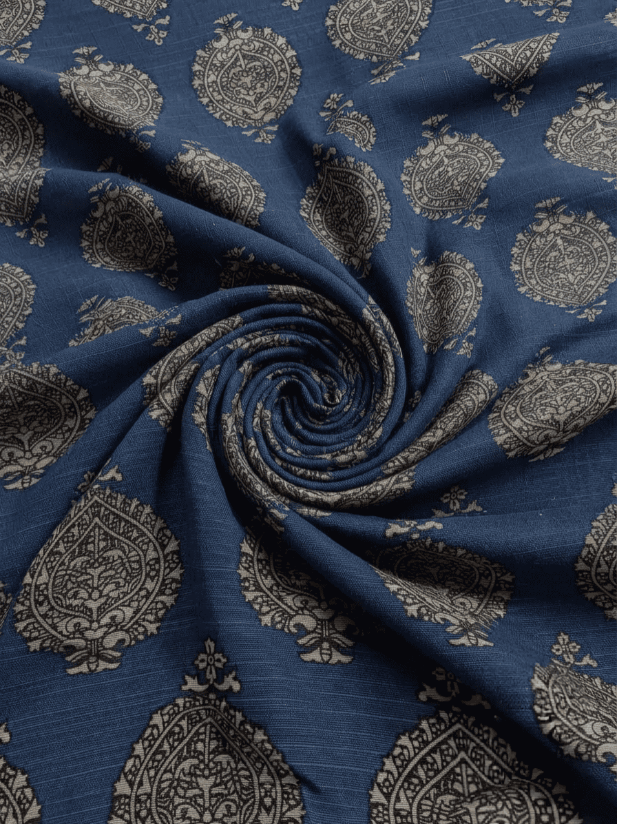 Deep Blue Paisley Printed Motif Khaddar 2Pc | Unstitched Suit (Shirt & Trouser) D-2238