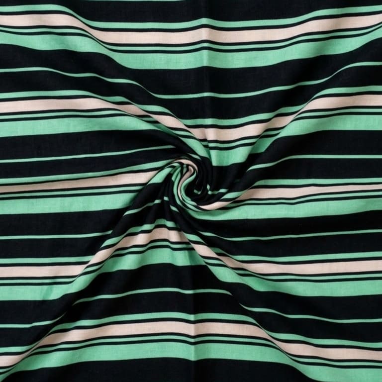 Elegant Black & Seafoam Green Striped Linen 2Pc | Unstitched Suit (Shirt & Trouser) D-2245